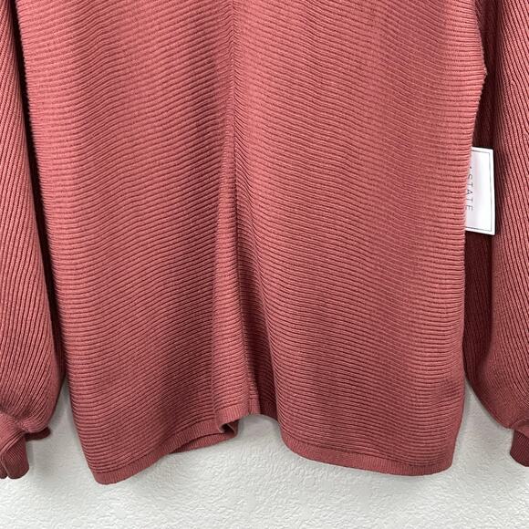 1.State V-Neck Ribbed Balloon Sleeve Terracotta Brown Oversize Sweater Large NWT - Picture 6 of 12